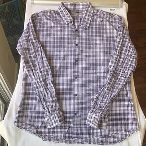 Express Fitted Long Sleeve Button Down Shirt size 2XL (18-18 1/2), Gray & White